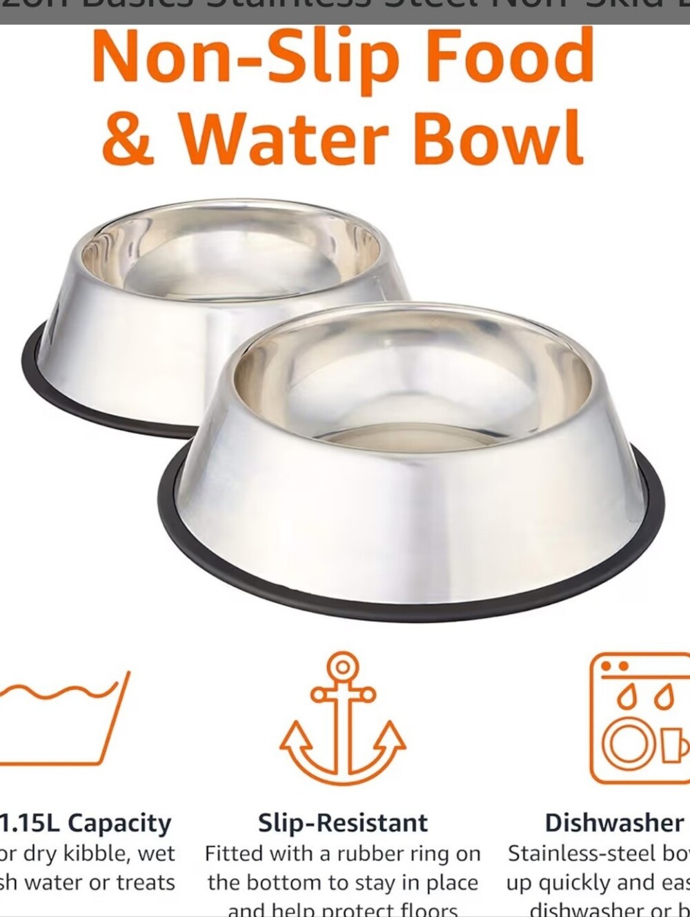 2 AMAZON Water Bowls Med/Lg Dogs  Stainless Steel *NEW*